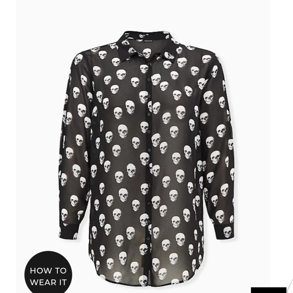 🆕BLACK SKULL CHIFFON SPLIT SLEEVE TUNIC SHIRT